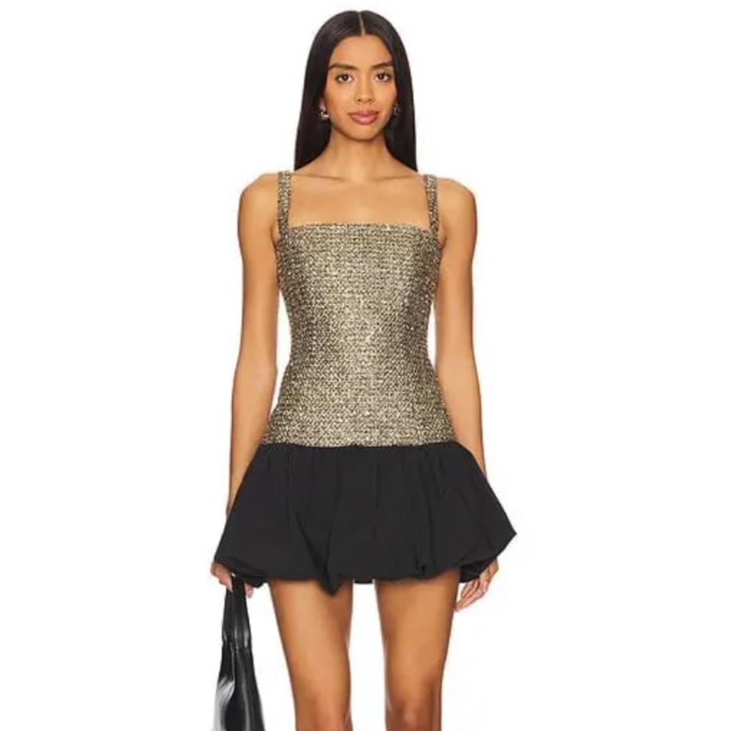Amanda Uprichard Gold Tweed Bellona Dress
